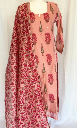 PINK CHANDERI KURTA SET