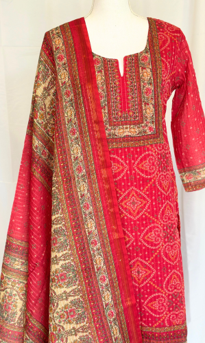 RED CHANDERI KURTA SET