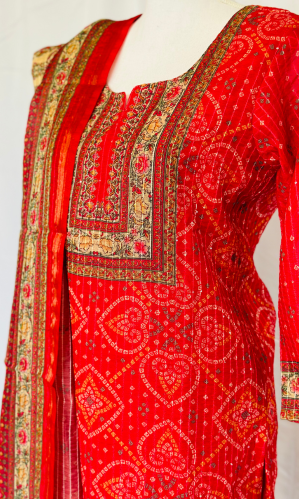 RED CHANDERI KURTA SET