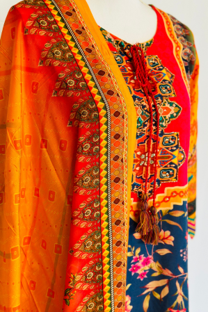 PRINTED MUSLIN SILK EMBROIDERED SET