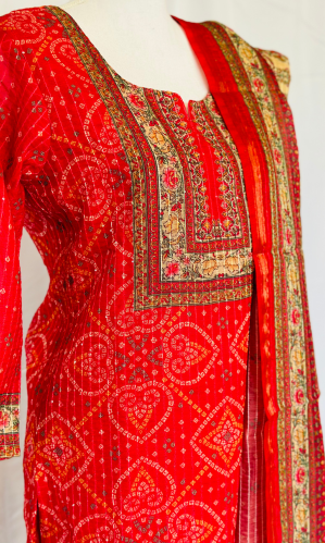 RED CHANDERI KURTA SET