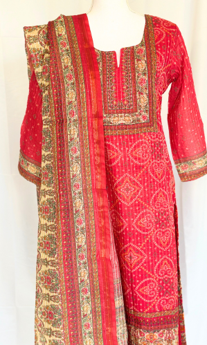 RED CHANDERI KURTA SET