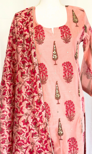 PINK CHANDERI KURTA SET